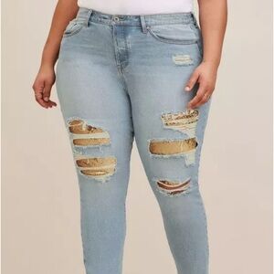 High-Rise Straight Vintage Stretch Mid-Rise Sequin Backed Jean
